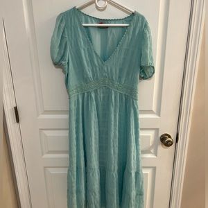 Betsey Johnson dress textured puff sleeve midi